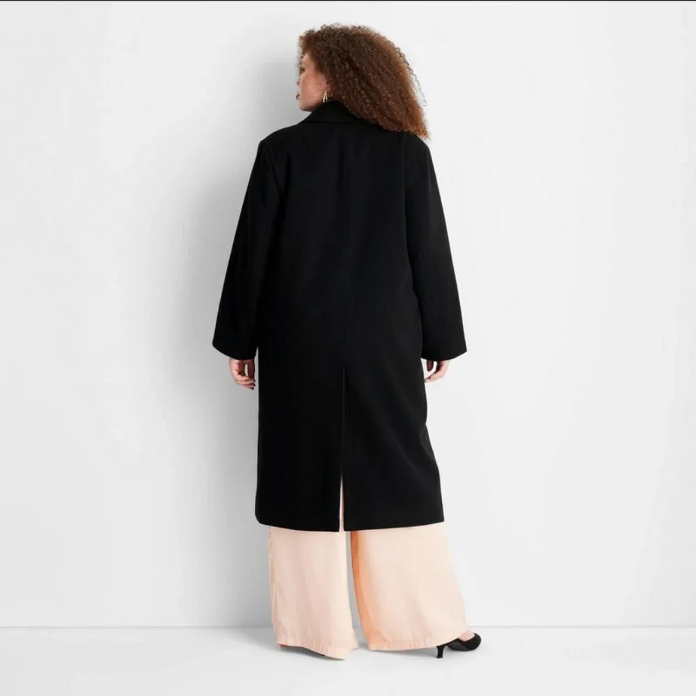 Women's Notched Lapel Double-Breasted Coat - Future Collective Black XXL - Picture 9 of 10